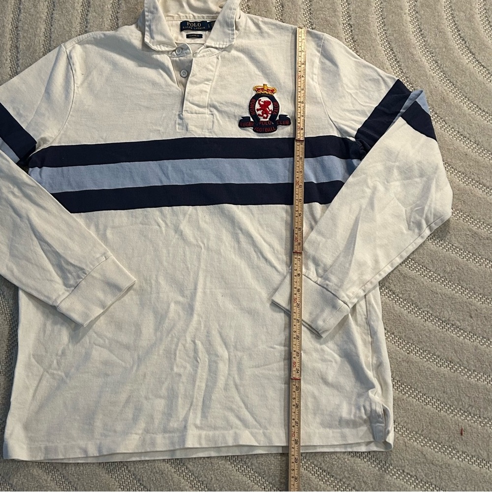 Polo Ralph Lauren Crest Embroidered Striped Cotton Jersey Rugby Shirt - L - Picture 12 of 12